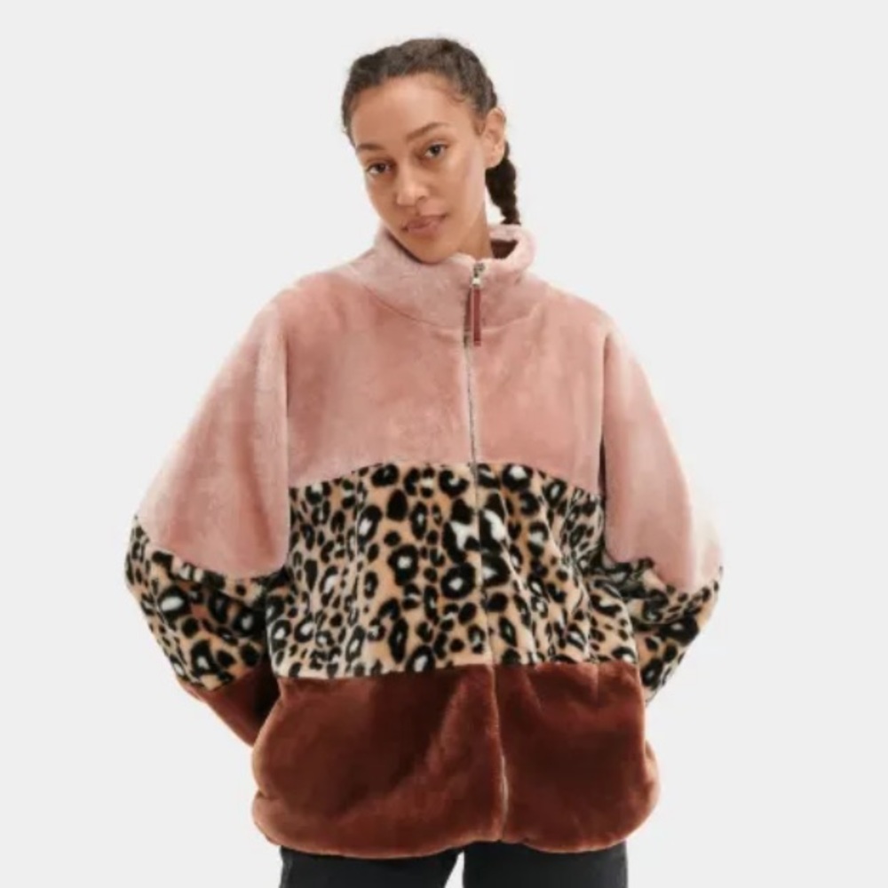 Ugg Elaina Faux Fur color block Jacket coat women’s sz XS